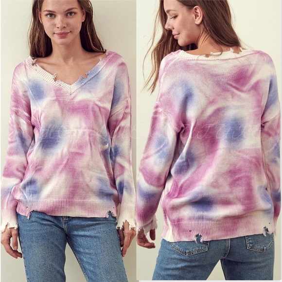 CASUAL DOLLZ Tie Dye Sweater Top - Pink Purple - Picture 8 of 9